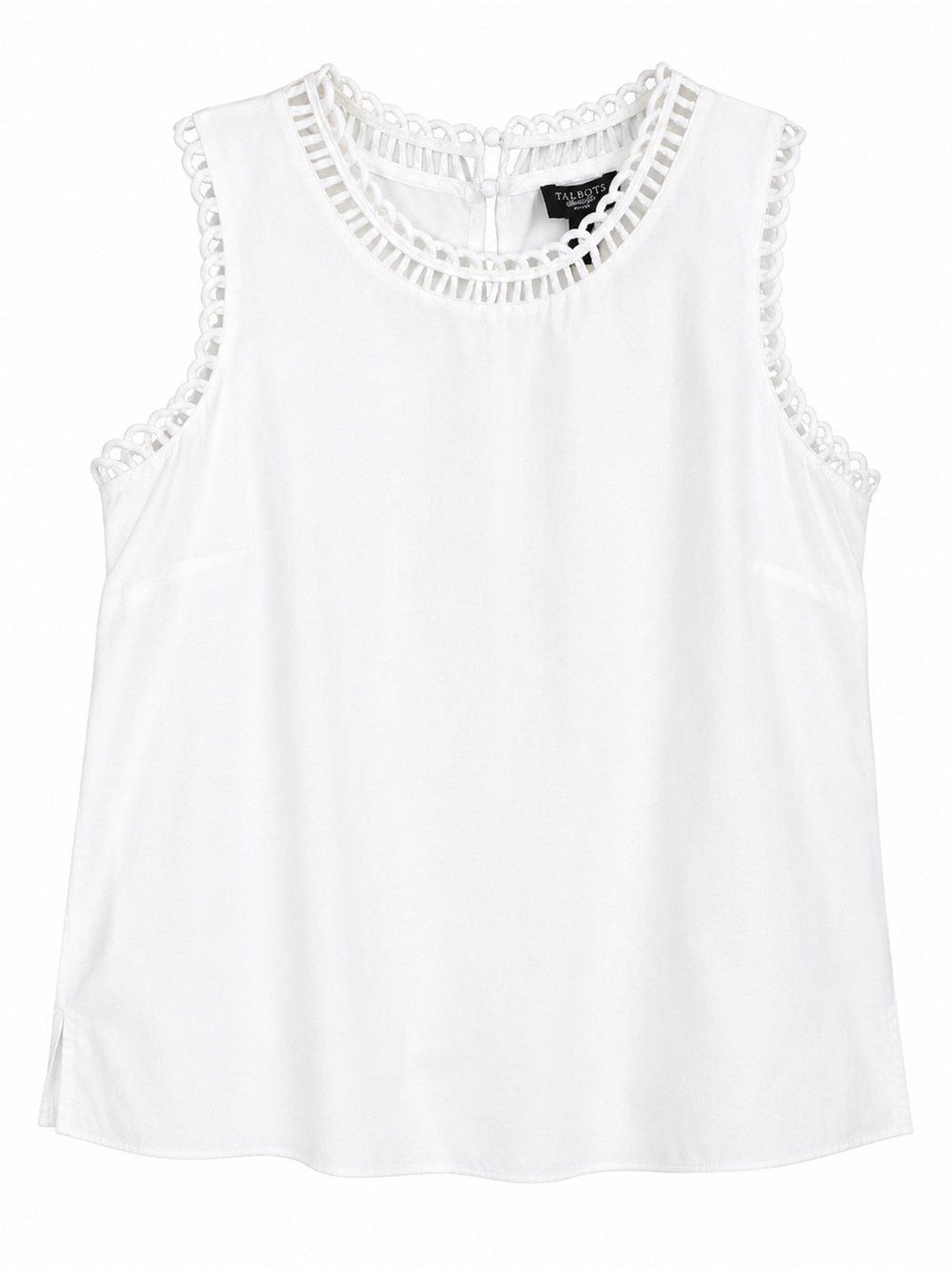 Talbots Petites White Cotton Sleeveless Openwork Trim Top Petite